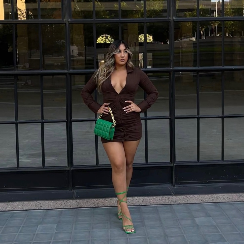 Fashion nova brown ruched dress